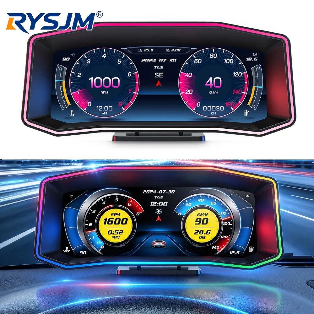 P4 Car HUD Head Up Display OBD+GPS Dual System Slope Meter Speedometer Turbine Oil Press Exhaust Temp Alarm Multiple Languages