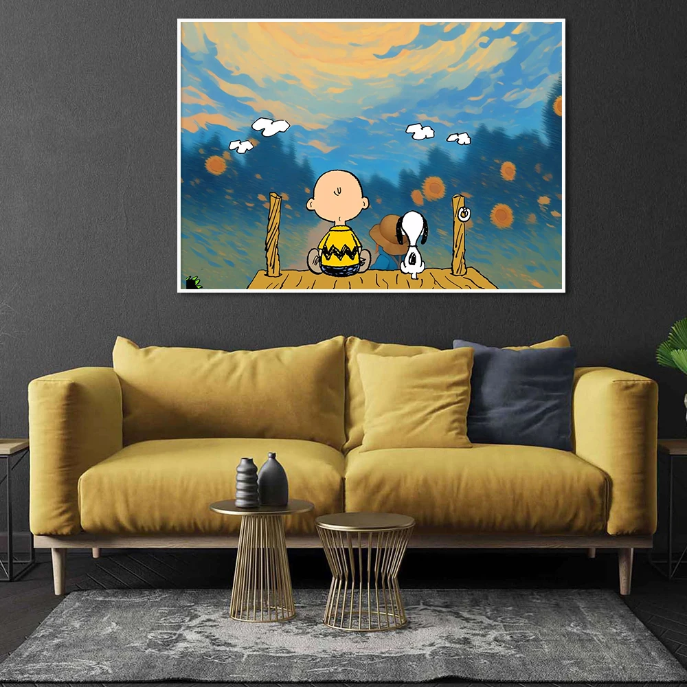

Charlie Brown Snoopy Peanuts Poster, Cartoon Wall Art Canvas Painting Print, Landscape Picture, Living Room Home Decor Cuadros