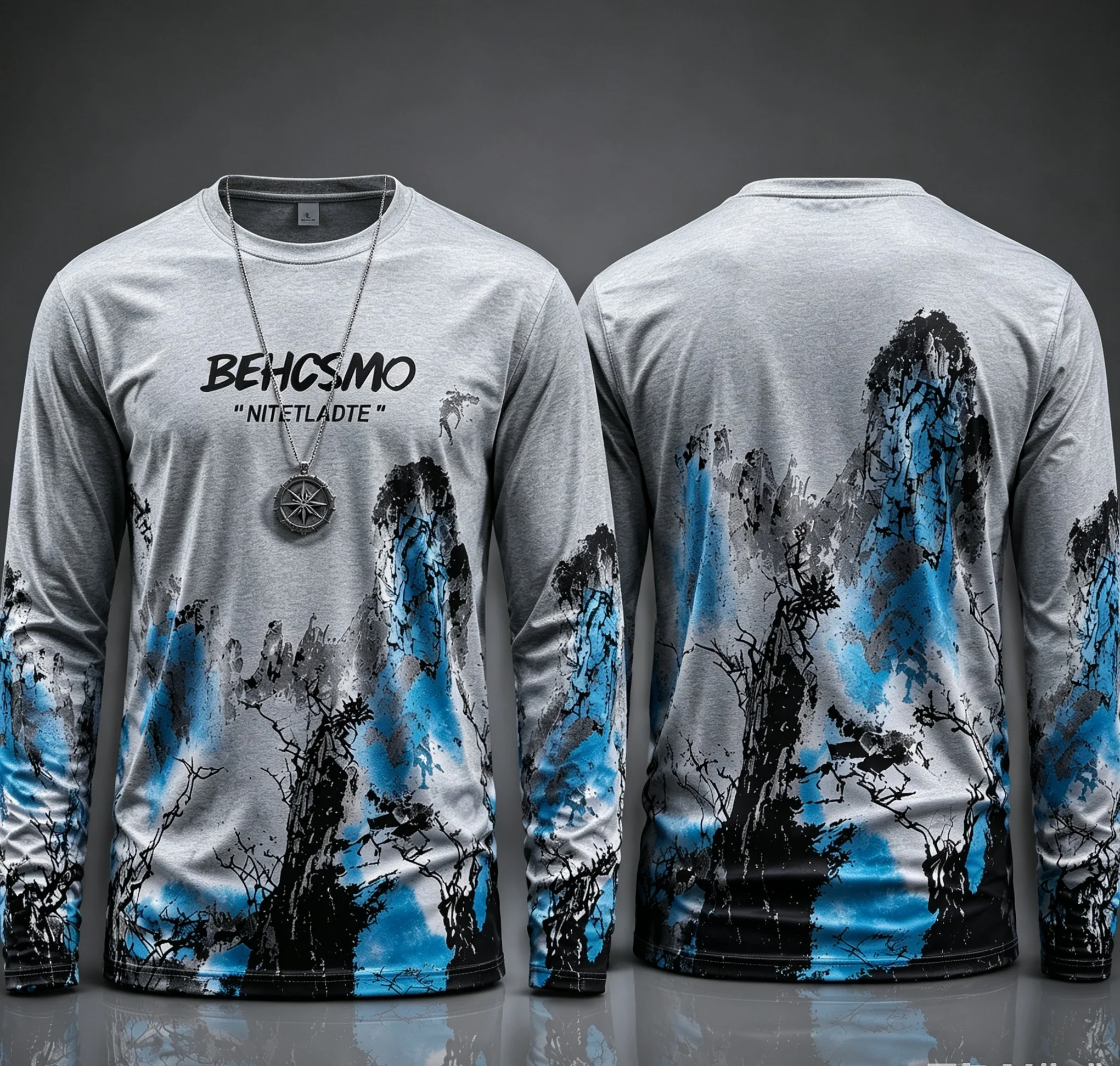 Autumn Oriental Ink‑wash Mountain Landscape Graphic Long Sleeve T‑Shirt Unisex Fashion O‑Neck Casual Street Tops For Men Women