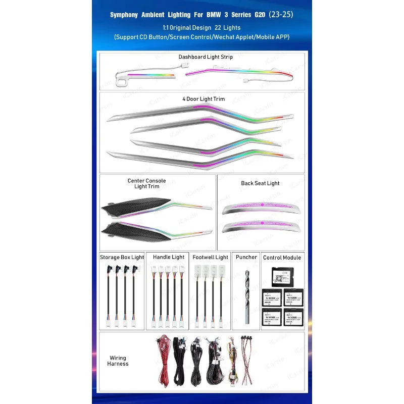 ملحقات شريط الجو المطورة لسيارات BMW 3 Series 64 Color LED إضاءة البيئة الداخلية G20 G21 G28 2019-2025