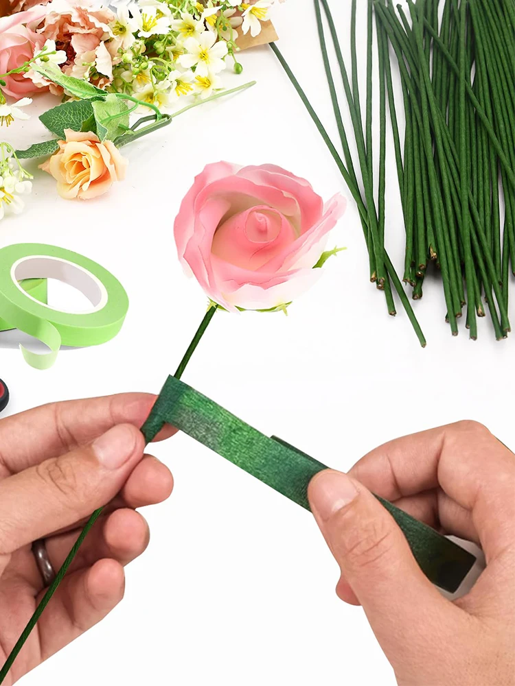 Groene Bloem Stem Sticks DIY Bloemenmateriaal Handgemaakte Draadstelen Bloemvormige Tape Zelfklevende Boeket Bloemen Stam Papieren Tapes - afbeelding 2