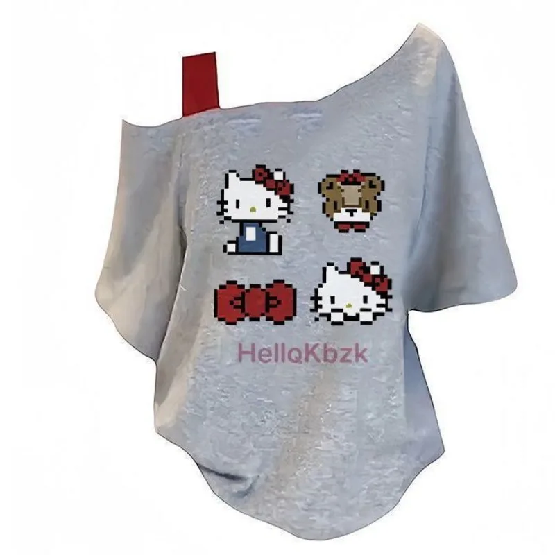 

Cartoon Pattern Girl Printed HelloKitty Short Sleeve T-shirt for Women's Summer Design Unique Loose and Slim Off Shoulder Top