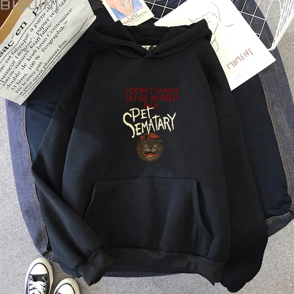 Pet Sematary Stephen King-ropa para hombre, sudaderas con capucha de estilo Vintage/retro, sudaderas de calle holgadas de manga larga con cuello redondo americano