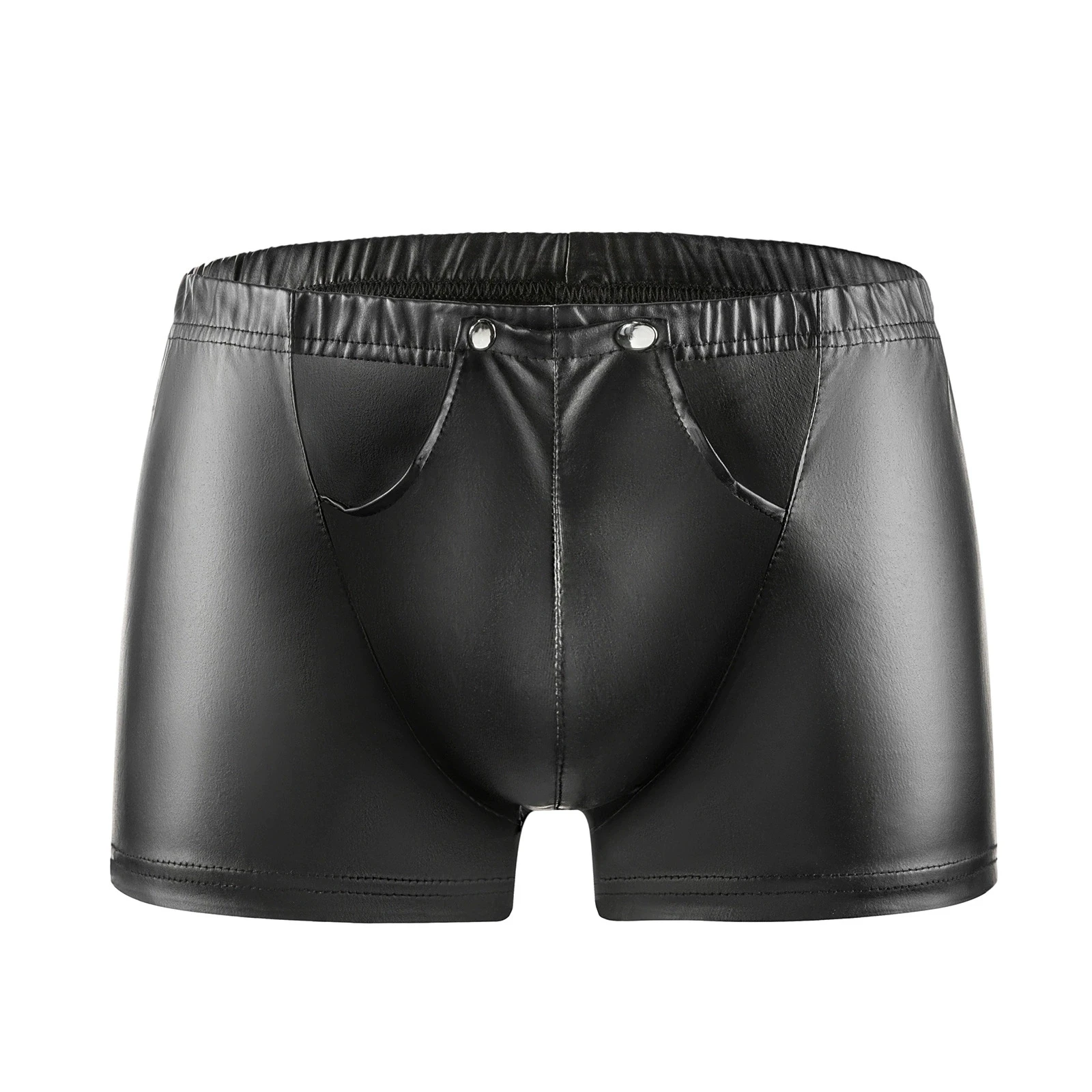 Men Trunks Patent Leather Tight Boxer Shorts Elastic Casual Breeches Rear Hip Zipper Open Crotch Sexy Lingerie Skinny Hot Pants