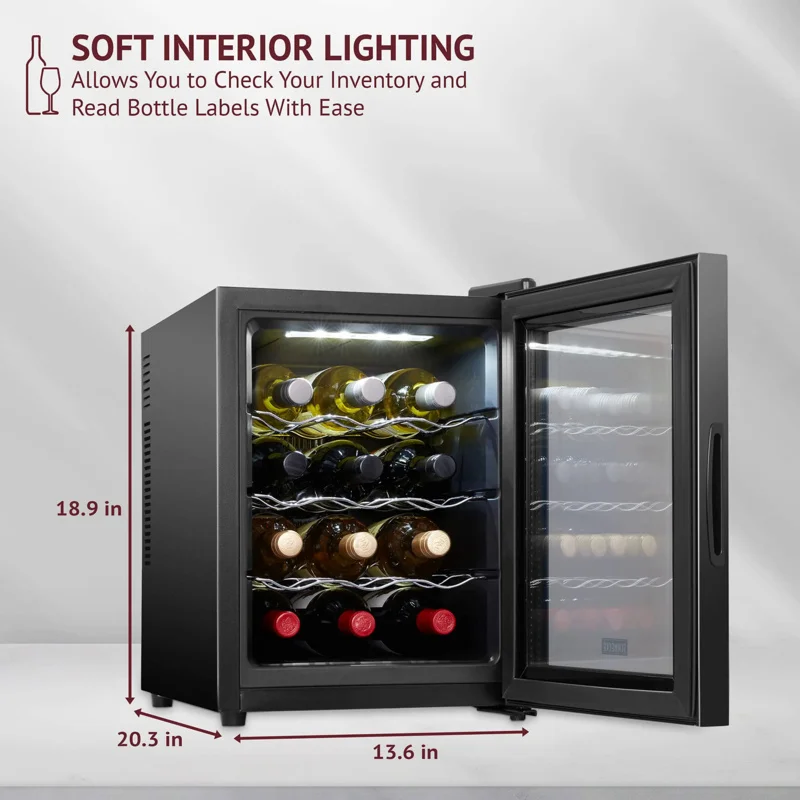 Wine Cooler/Chiller Counter Top Wine Cellar with Digital Temperature Display, Freestanding Refrigerator Smoked Glass By Fridge