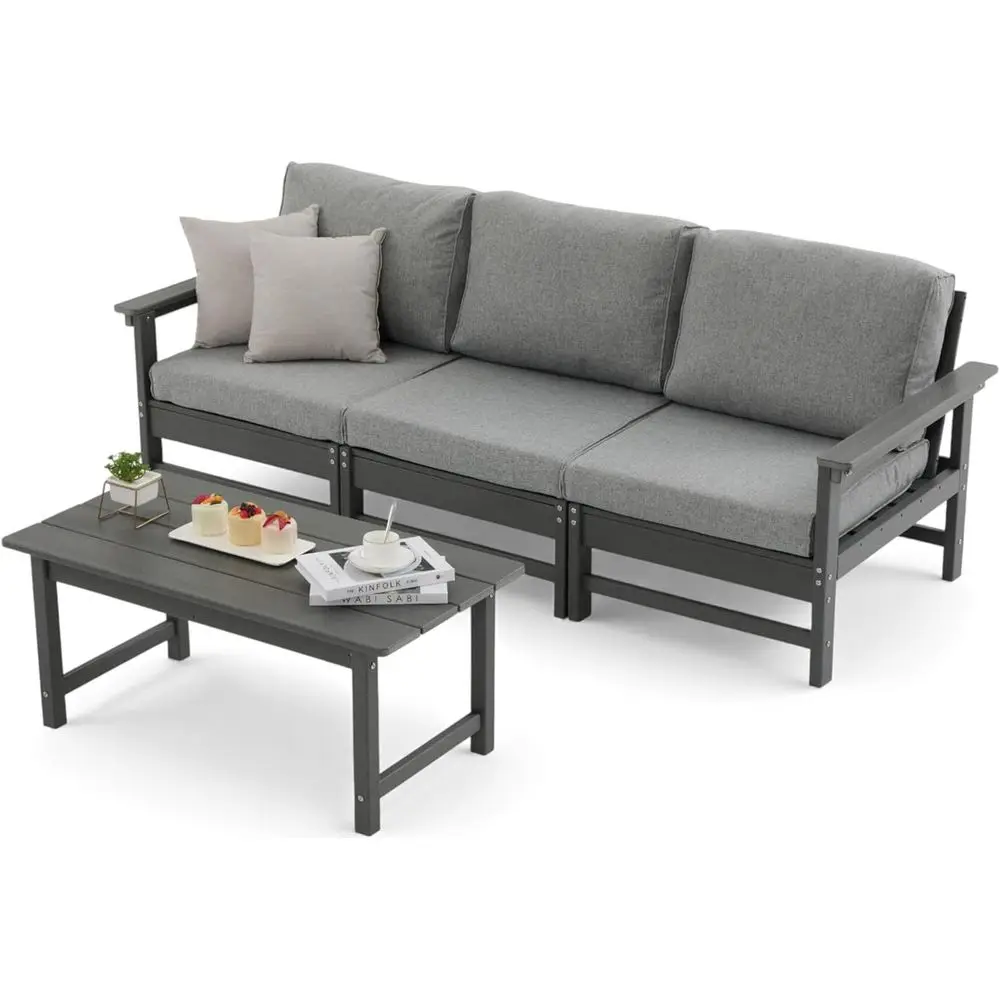 

4-Piece Outdoor Patio Furniture Set: 3-Seat Couch with Coffee Table, Weather-Resistant with Cushions, Suitable for Garden, Porch