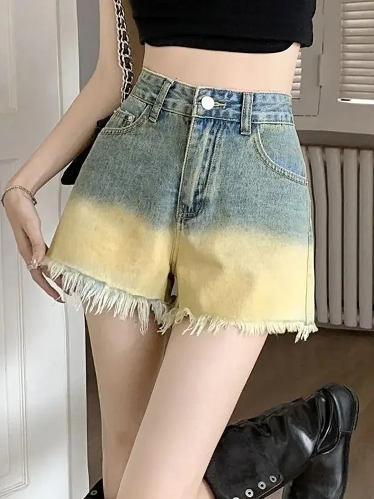 

Casual Streetwear Y2K Sexy Jeans Shorts New Summer Women's Korean Fashion Vintage Gradient High Waist Denim Short Pants Female