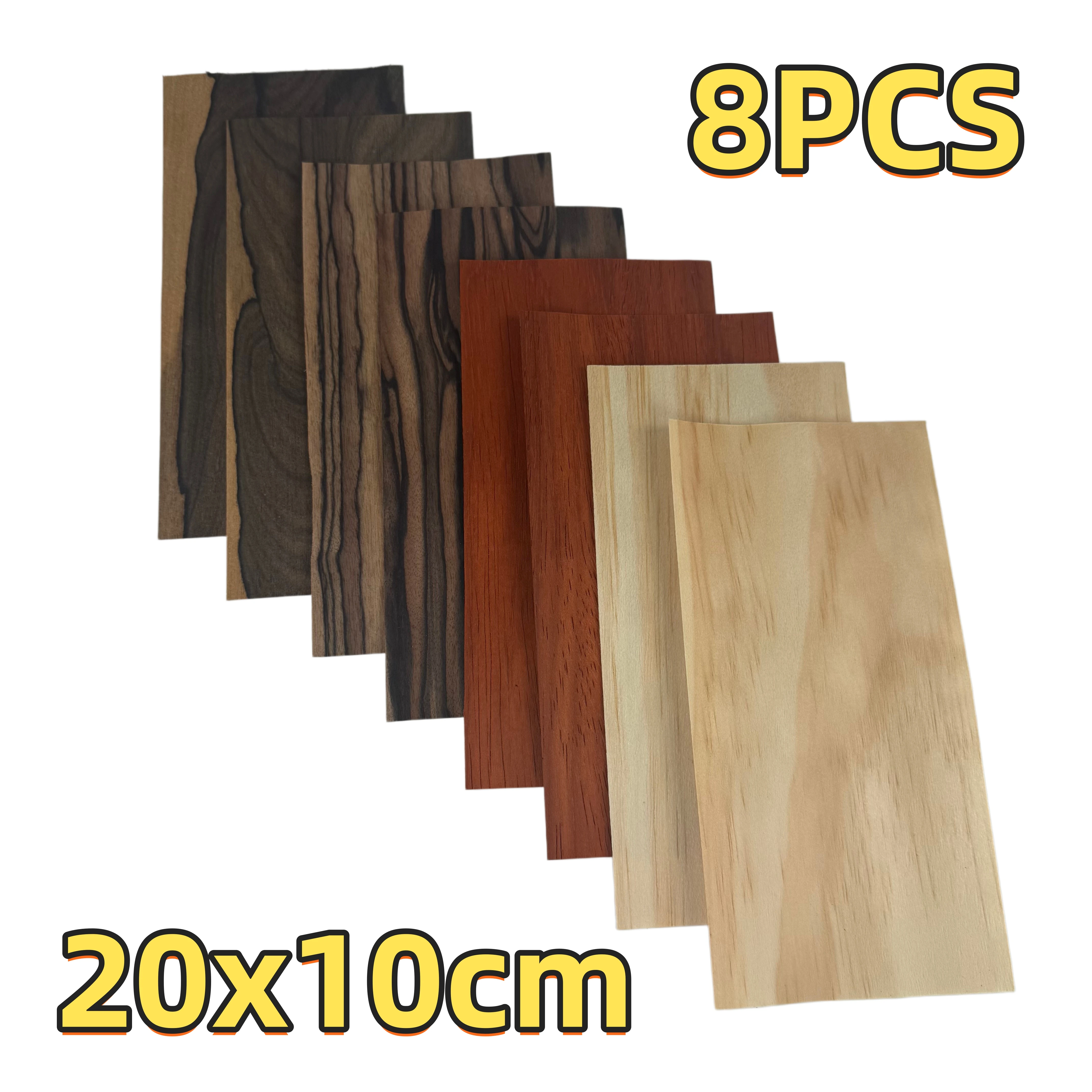 

8PCS (Mixed) 0.5mm Natural Veneer Pack, for Guitar Top Veneering & Decorative Art Panel Backing, Size 20x10cm.