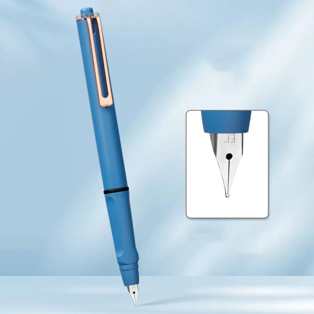 Retractable Press Type Fountain Pen Notched Calligraphy Practice Writing Pen Exchangeable Ink Cartridge Color Pen Body