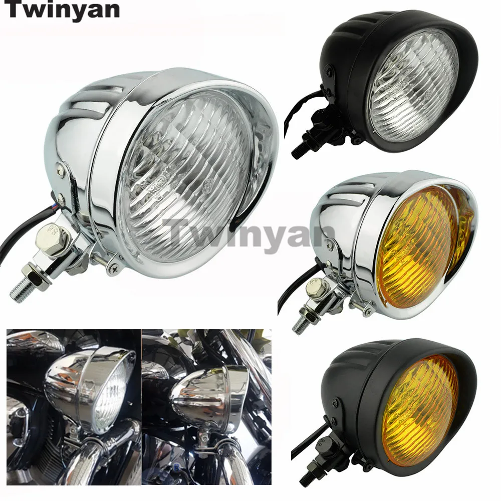 Motorcycle Vintage Custom Headlight Fog Light Front Lamp Universal H4 Halogen High/Low indicator Auxiliary Lamp for Cafe Racer