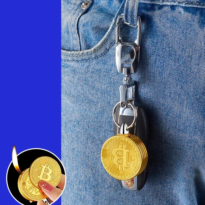 Creative Metal Coin Lighter Commemorative Coin Gold Plated Silver Bitcoin Shaped Butane Lighter Smoking Accessories