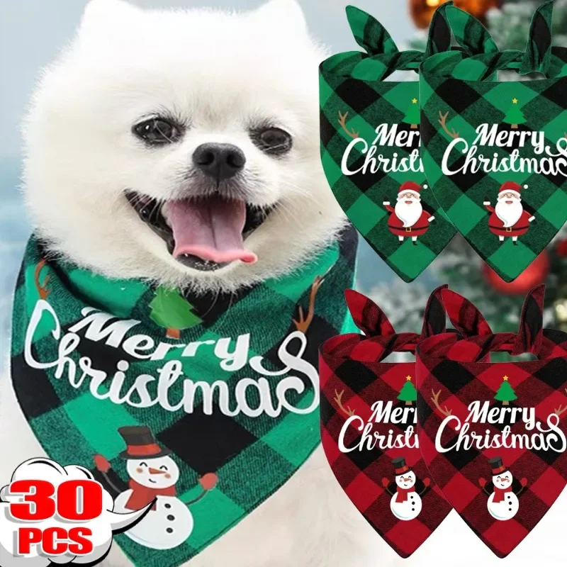 30/1PCS Christmas Pet Bandana Bib Dog Triangular Scarf Collar Cotton Bandanas for Dogs Cats Puppy Xmas Party Saliva Towel Supply