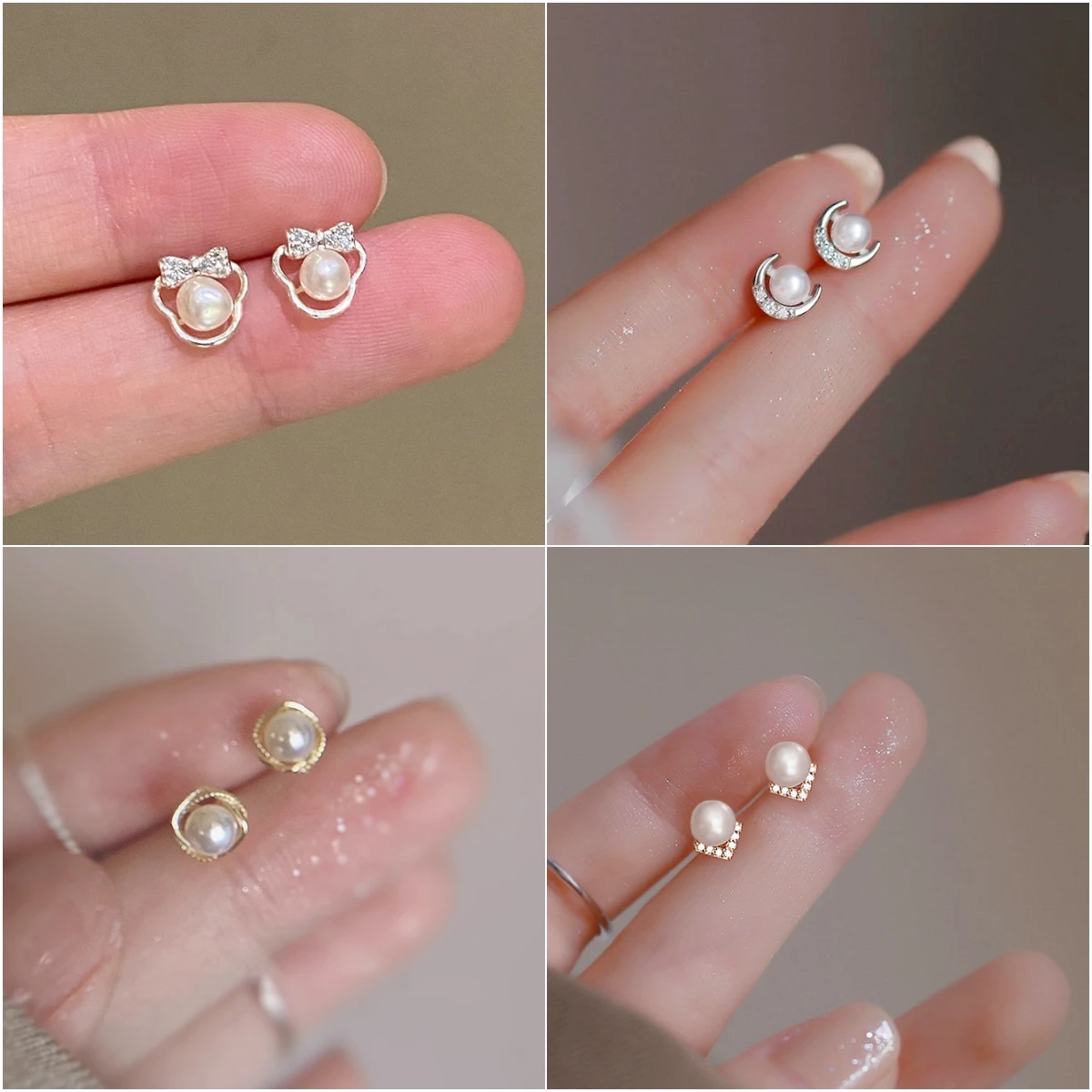 Nueva moda exquisita pendientes de luna de Color plateado para mujer pendientes de tuerca con incrustaciones de perlas de imitación regalos de joyería para fiesta y boda