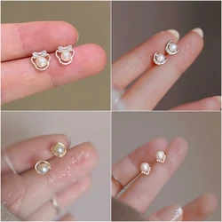 New Fashion Exquisite Silver Color Moon Earrings For Women Imitation Pearl Inlaid Stud Earrings Wedding Party Jewelry Gifts