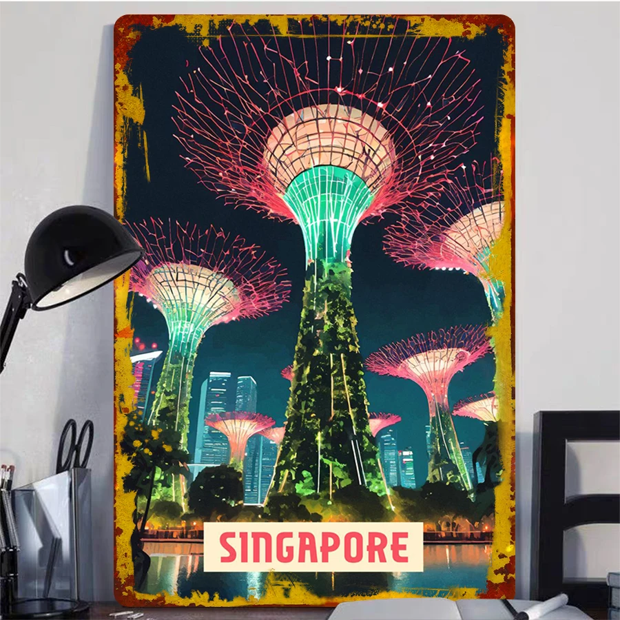 Singapore Supertree Grove Night View Metal Wall Art Home Decor Travel Souvenir