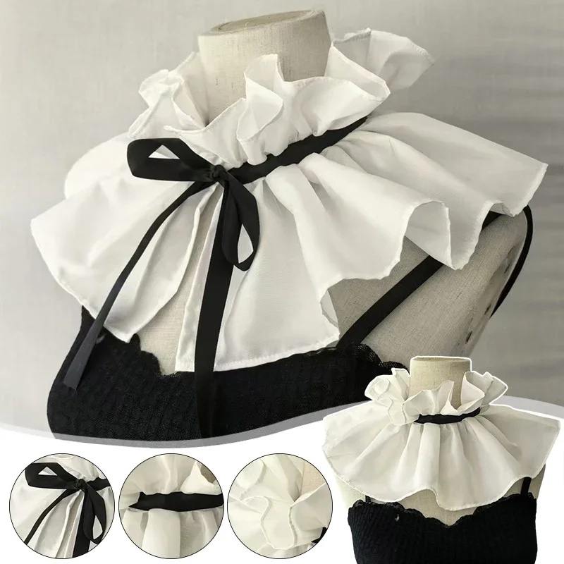 

New French Court Style Lotus Leaf Edge Lace Up High Neck Retro Ralph Scarf Fake Collar Fashionable