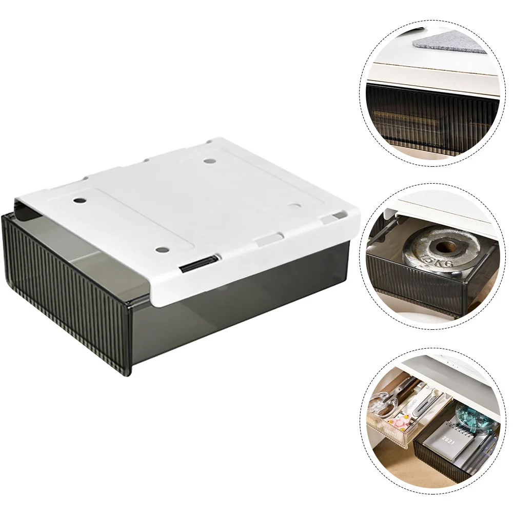 

Drawer Style Storage Box Premium Plastic Under Desk Organizer With Self-Adhesive Mount For Office Home Study Stationery