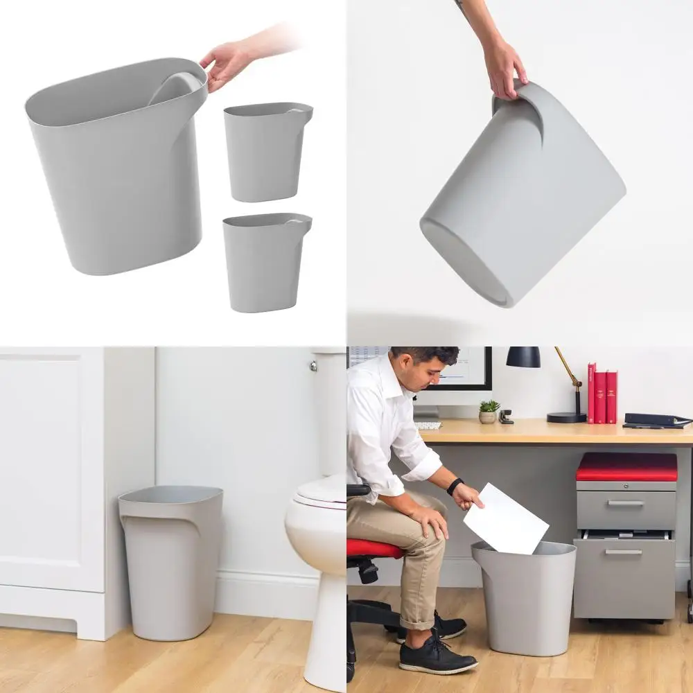

6 Gallon 3-Pack Wastebaskets with Handle - Ideal for Home and Office Use in Gray