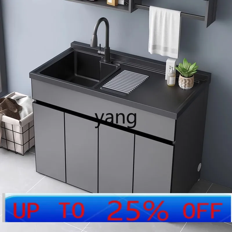 LH Full Cabinet Aluminum Alloy Laundry Cabinet Combined Integrated Quartz Stone with Rubbing Board Hand and Face Pool Tank