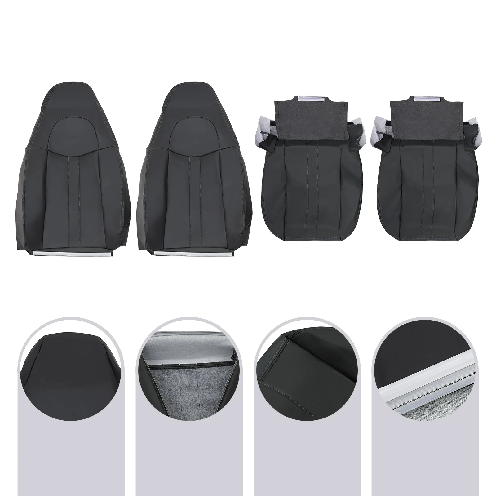 PU Grey 4 Pieces Car Seat Covers For 2003-2014 Chevy Express 1500 2500 Van Driver and Passenger