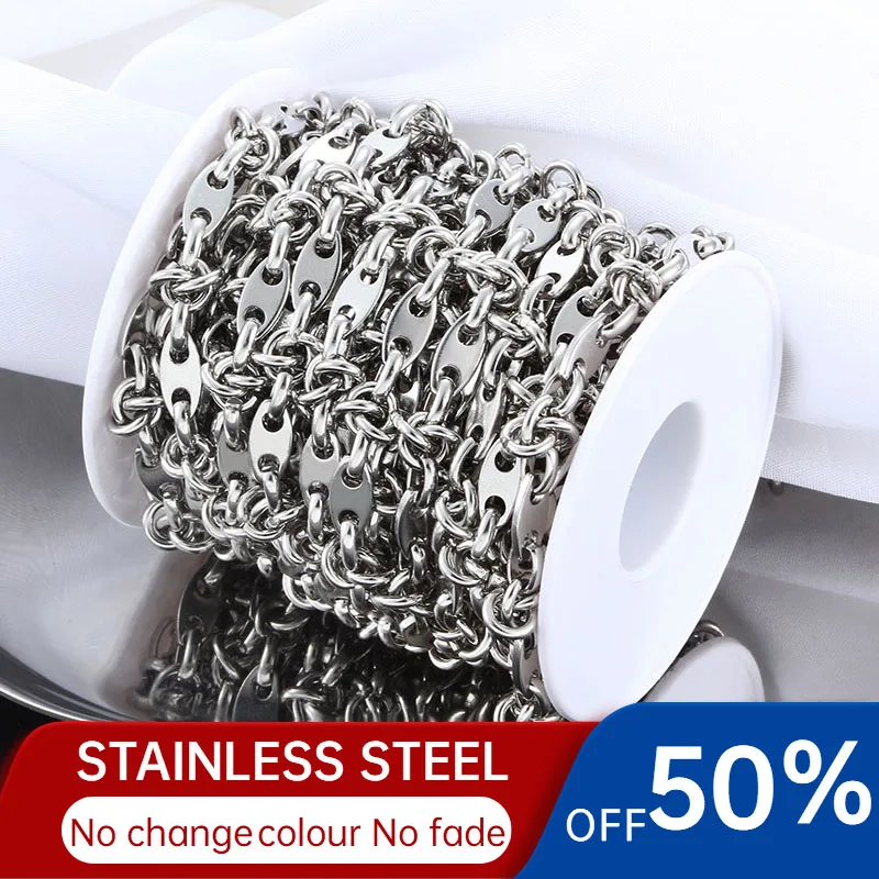 New Stainless Steel Chain For Jewelry Making Men Women Bracelets DIY Charm Pig Nose Rolo Link Necklace Handmade Supplies Crafts