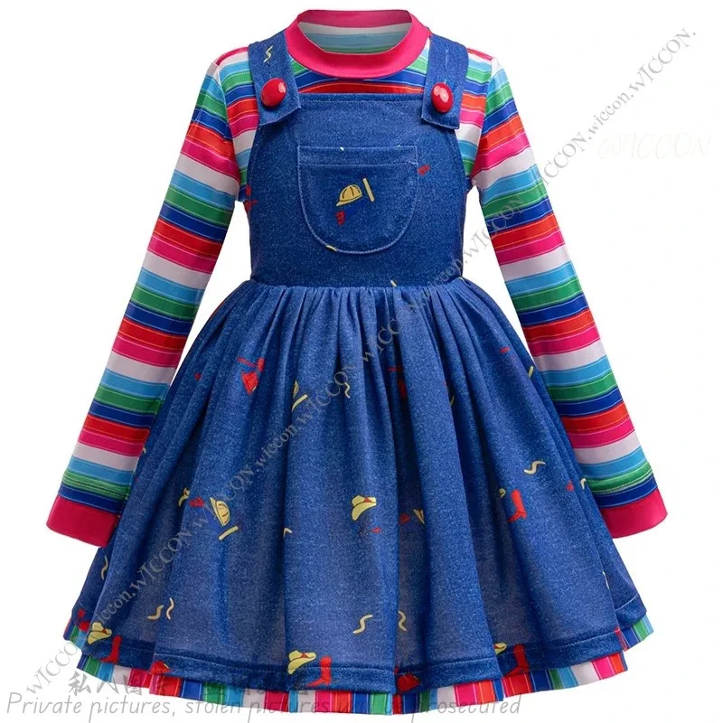 Kostüm Geist Hosenträger Kleid Kinder Kind 90-140CM Horror Film Goldene Perücke Halloween Party Chucky Disguise Seta; 2'k, 8;c'