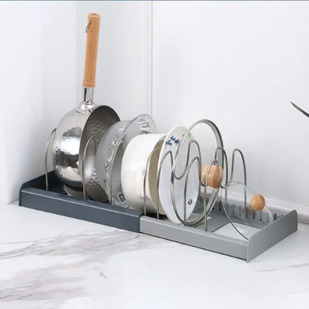 Stainless Steel Pot Lid Holder Expandable Telescopic Pot Cover Storage Rack Space Saving Adjustable Kitchenware Storage Rack
