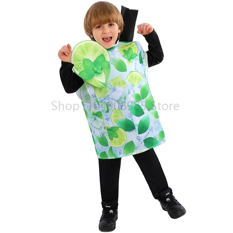 

2025 Funny Unisex Boy Green Lemon Mint Cocktail Wine Beverage Halloween Outfit Dress Up Girls Mint Mojito Costume for Children