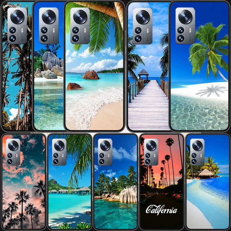 Sea Tropical Palm Trees Beach Phone Case For Xiaomi Poco X6 X5 X4 X3 GT NFC M4 M5 Pro 5G M3 Mi F6 F5 F4 F3 F2 F1 Capa