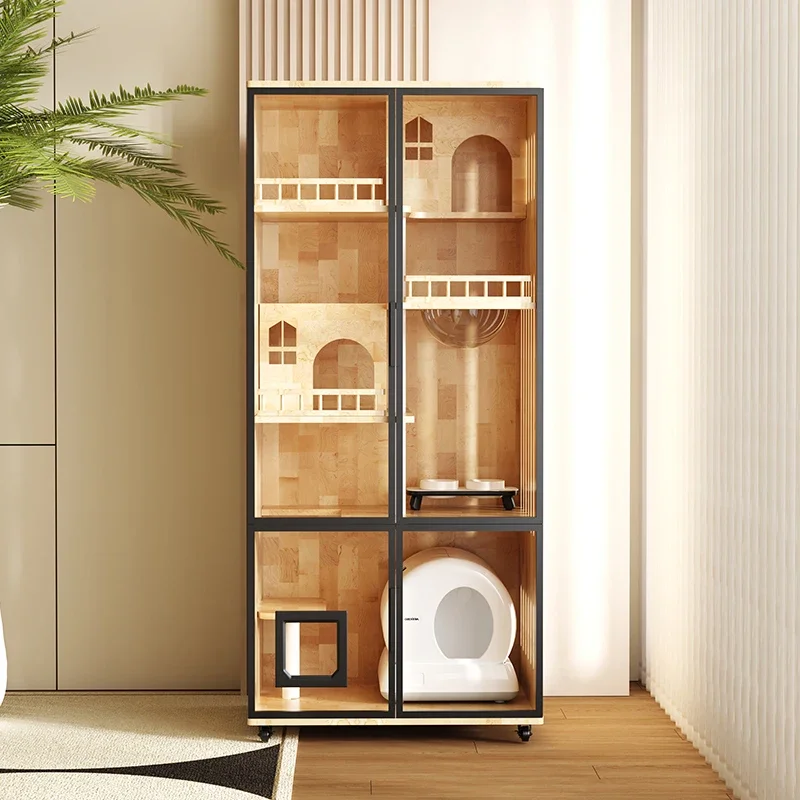 A Non-Occupied Villa Glass Panoramic Cat Cabinet Small Apartment Cat Cage Drawer Integrated Cat Villa