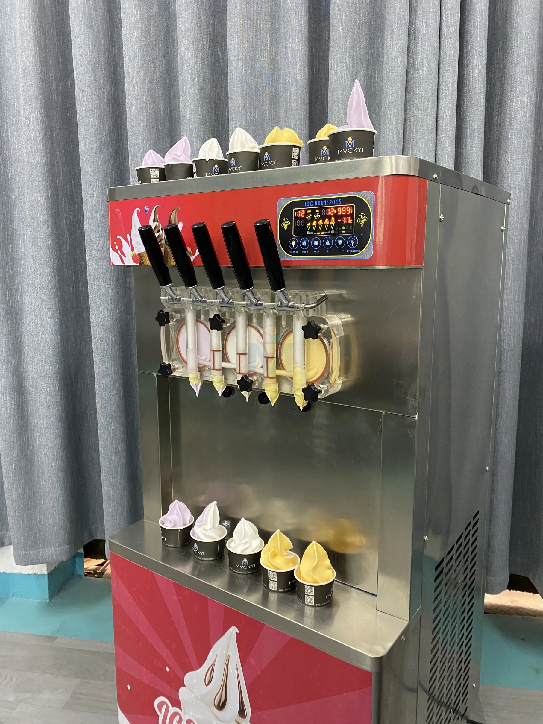 Mvckyi Commercial Freezing Equipment  3+2 Mixer Flavors Soft Serve Ice Cream Machine With Air Pump Soft Serve Ice Cream Machine