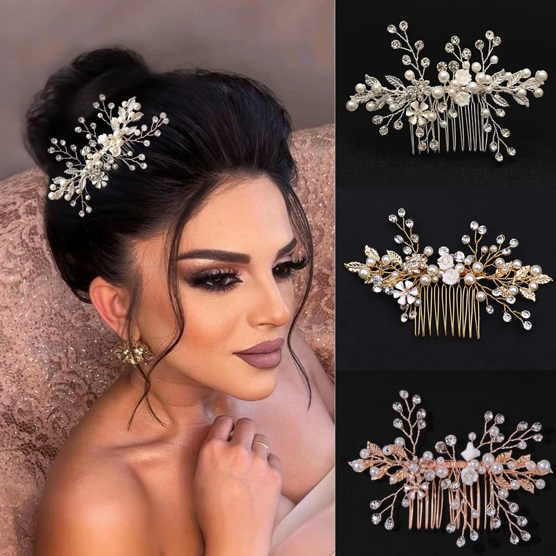 

Элегантная расческа для волос с золотым жемчугом, заколка для боковой челки с кристаллами для женщин, роскошные ювелирные изделия для свадебной вечеринки, классический головной убор