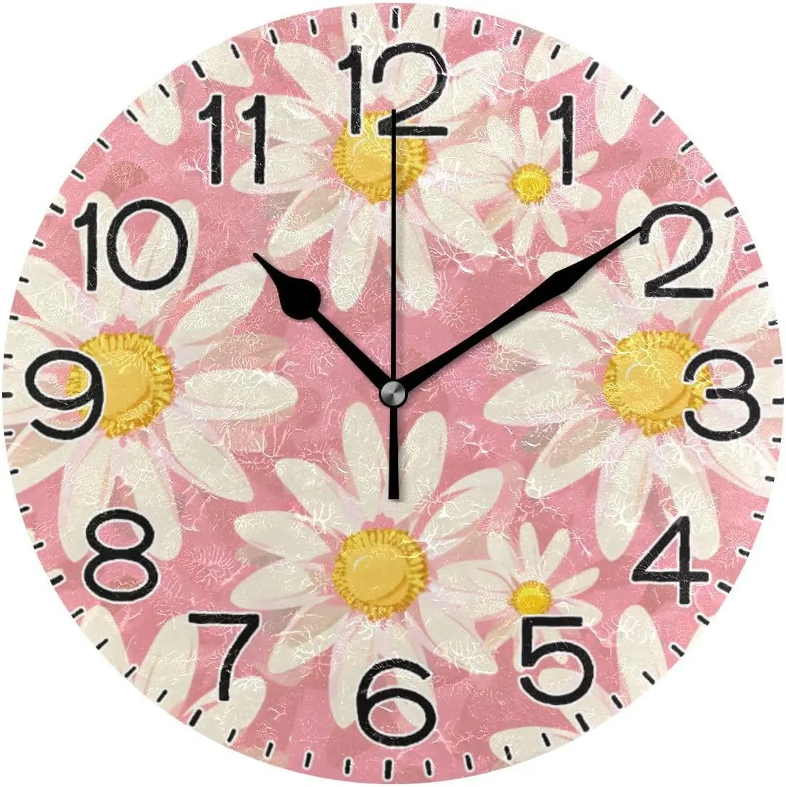 Pink Daisy Wall Clock Battery Operated Non Ticking Silent Quartz Analog Rustic Farmhouse Round Clock Retro Decor for Home Kitche