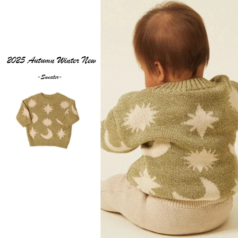 

2025 Autumn/Winter New Baby Sweater Cartoon Boys Knitted Long Sleeve Hoodie Boys and Girls Star Pattern Top Children's Clothing