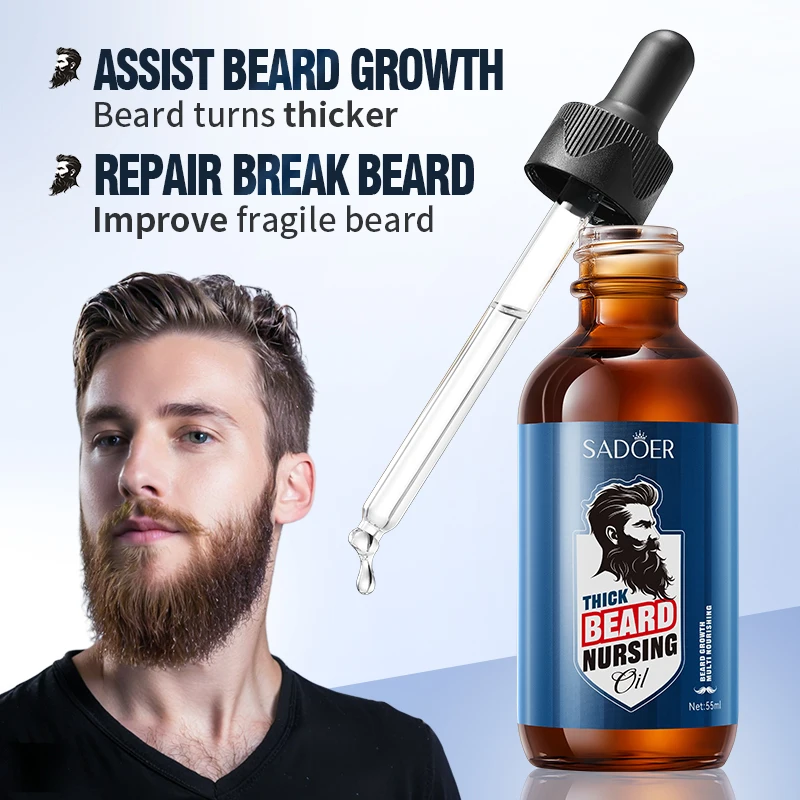SADOER 55ml Men's Facial Beard Growth Oil Set, Beard Brush, Comb, Beard Roller, Nourishes for a Thick, Soft and Smooth Beard