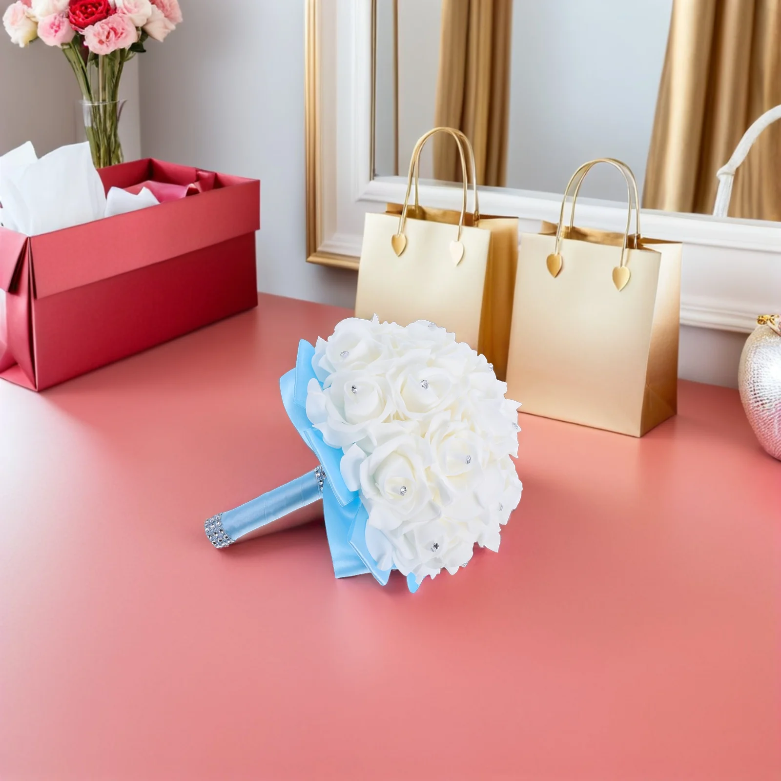 

Hand Flowers Bride Simulated Holding Bridesmaid Ribbon Polyester Wedding Bouquet