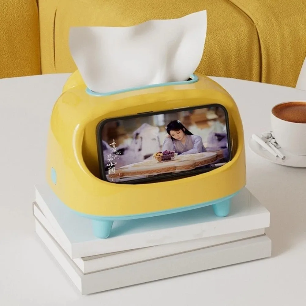 

Cute Dopamine Desktop Tissue Box Multi-functional Stable Phone Stand Holder Plastic Decorative Napkin Dispenser Bedroom