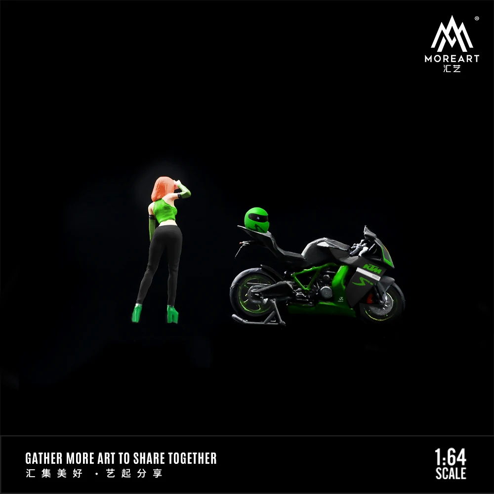 TimeMicro&MoreArt 1/64 Fashion green beauty motorcycle doll set resin model