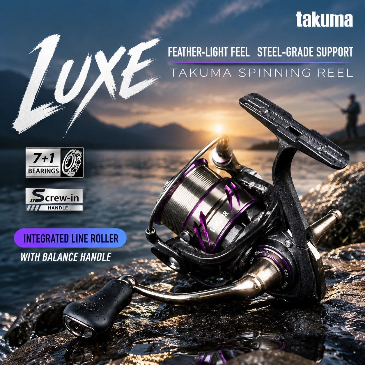 Takuma Spinning Reel Lightweight Metal Spool 7+1 Bearings Screw In Handle For Lure Fishing Freshwater Saltwater