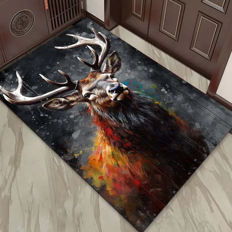 Artistic Deer Rug for Rustic Living Rooms | Colorful Antler Print Carpet with Abstract Design | Nature-Themed Home Decor - view 3