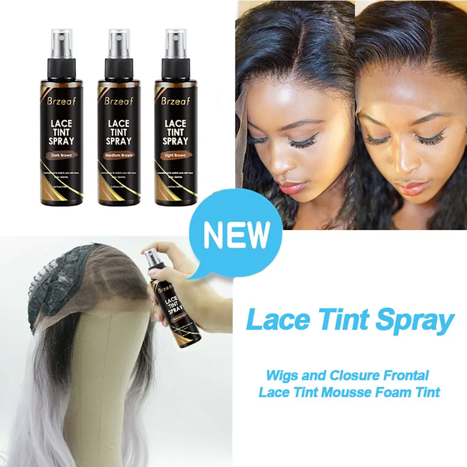 100ml Waterproof Lace Tint Spray for Lace Wigs Closures Frontals Light/Medium/Dark Brown to Match Your Skin Tone Wig Accessories