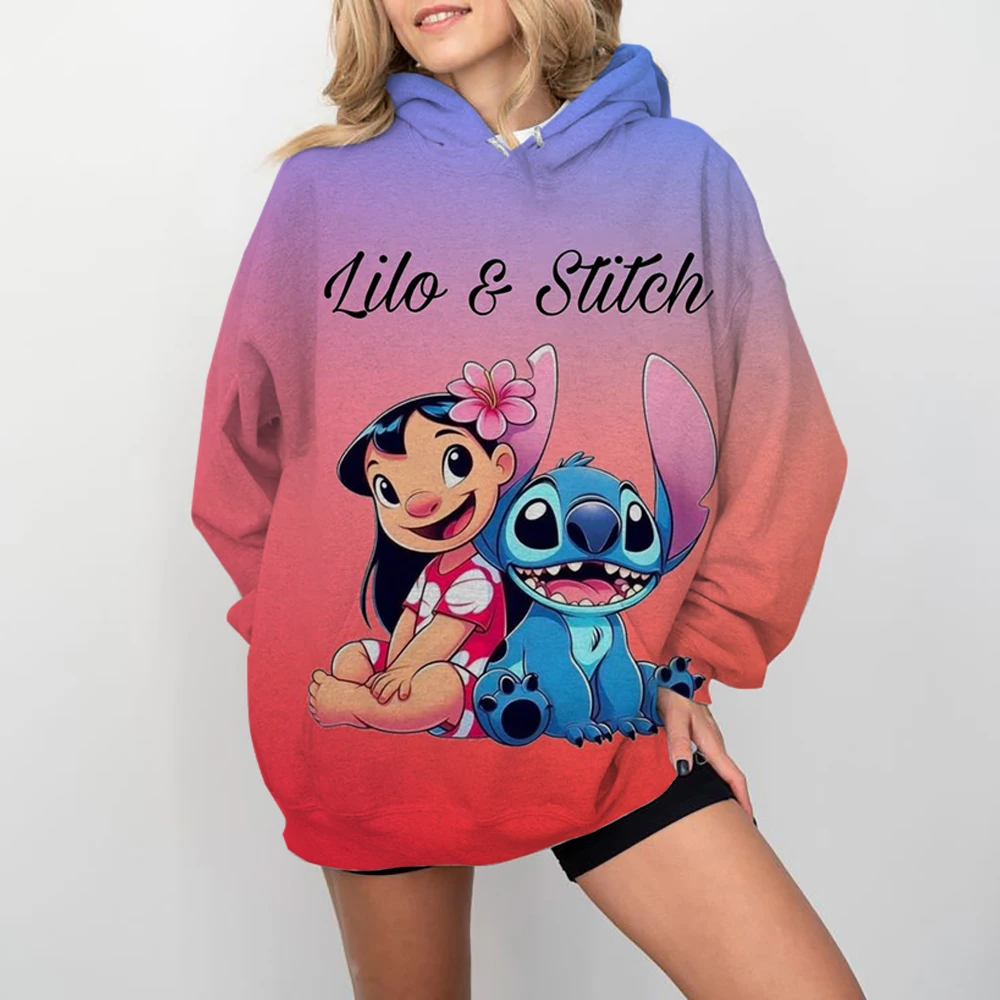 Disney Stitch print Cartoon Hooded Sweater Jacket Clothes Hoodie Oversize Design Feeling Loose and Comfortable