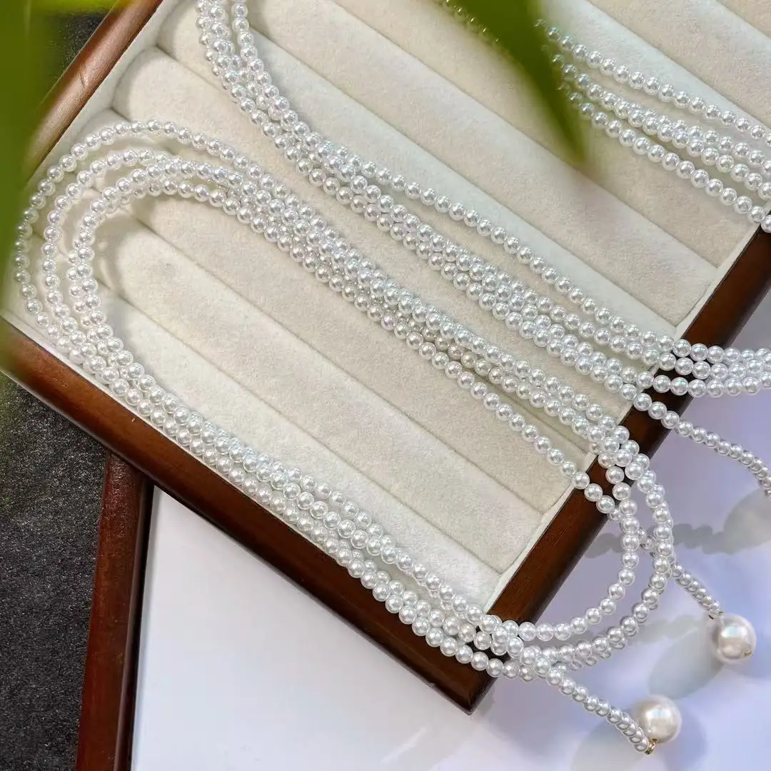 Hot Sale Vintage Crystal Faux Pearl Sweater Chain, High-Quality Multi-Way Long Simulated Pearl Necklace Wholesale