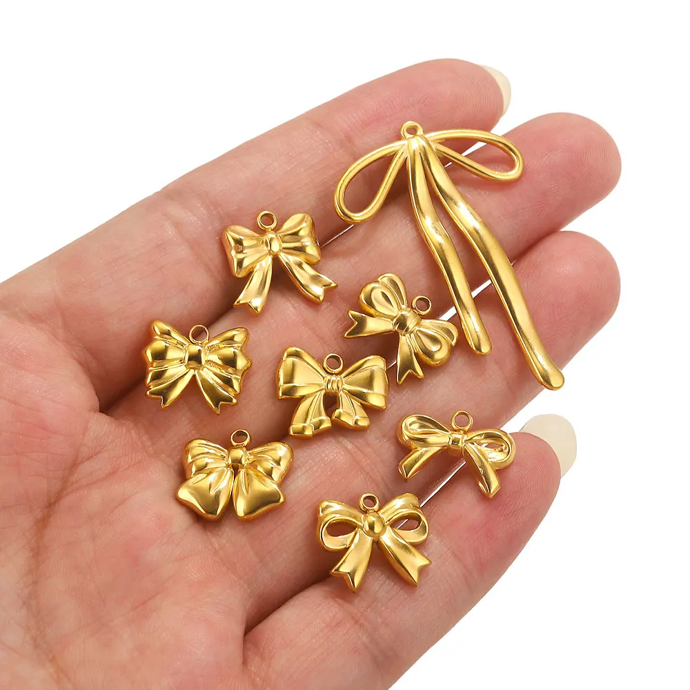 5pcs Gold Plated Stainless Steel Bow Charms For Jewelry Makings DIY Earring Nacklace Handmade Charm Jewelry Findings Accessories