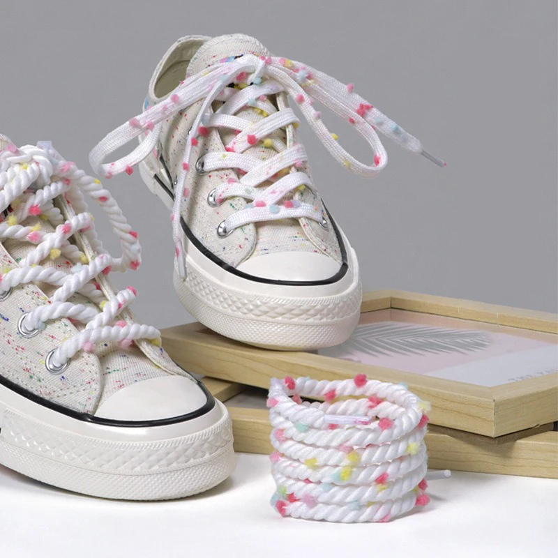 1 Paar neue flache Schnürsenkel für Damen und Herren, Dopamin, runde Regenbogen-Schnürsenkel für Turnschuhe, bunte Haarball-Schnürsenkel für Schuhe