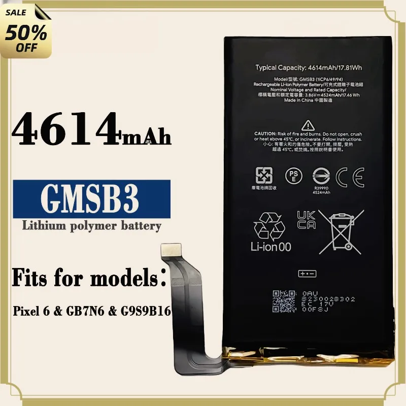 New High-quality GMSB3 4614mAh Phone Battery For Google Pixel 6 Pixel6 Cellphone Battery Replacement Batteries