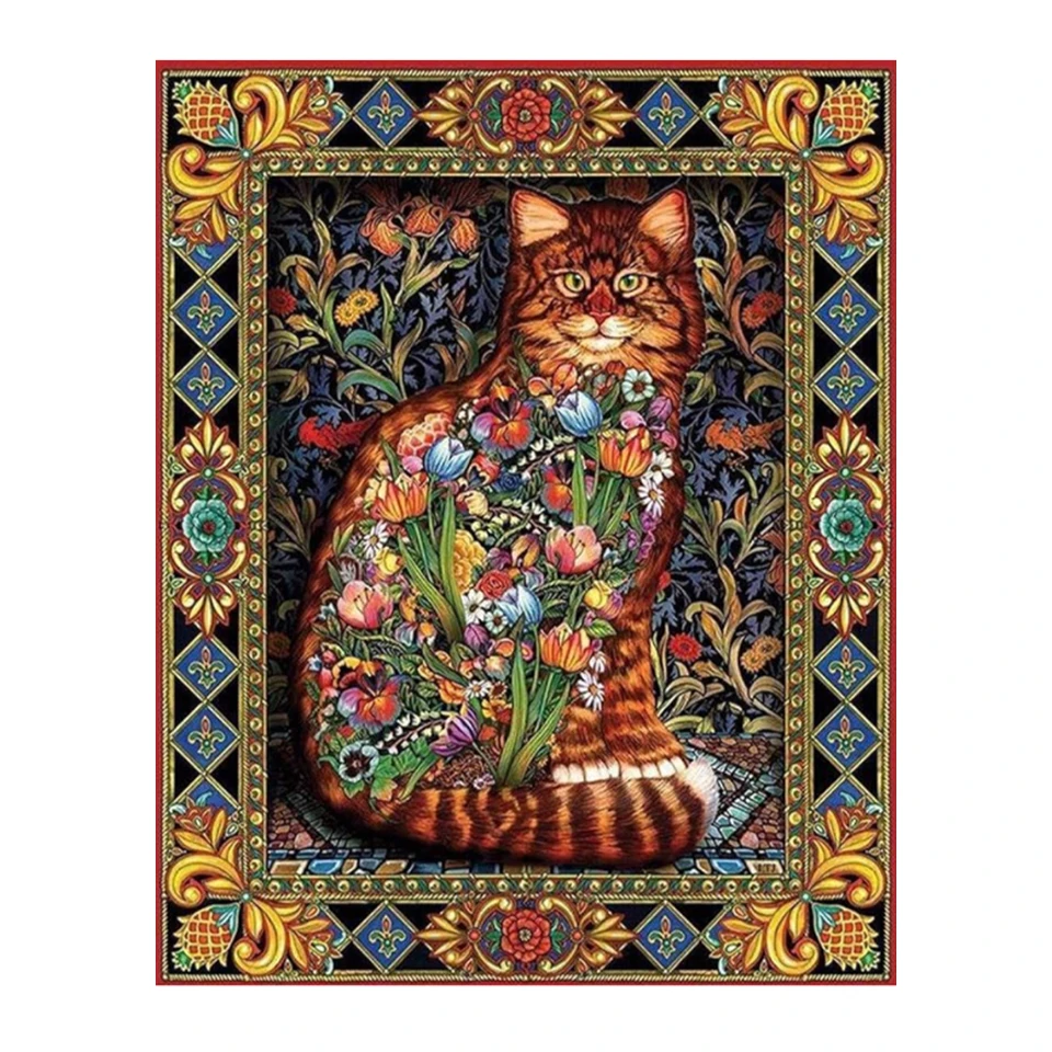 

Diy Diamond Painted Colorful Cat 5D Artificial Diamond Mosaic Embroidery Animal Inlay Water Diamond Home Decoration 2024 New