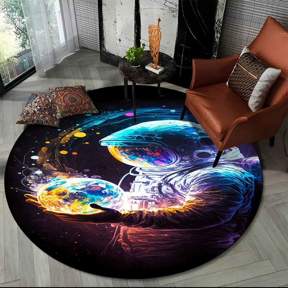 3D Astronaut Space Cartoon Round Carpet Rug for Living Room Bedroom Child Playroom Chair Decor,Pet Area Rug Non-slip Floor Mat