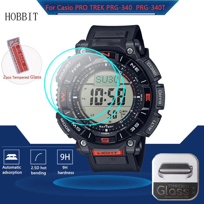 Protector de pantalla de vidrio templado para reloj Casio PRO TREK, película protectora transparente HD, resistente al agua, PRG-340, 2 uds.