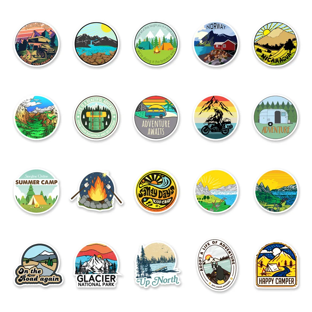 10/30/50/100PCS Outdoor Explore Mountain Camping Stickers Waterproof DIY Travel Suitcase Car Laptop Bicycle Helmet Toy Gift